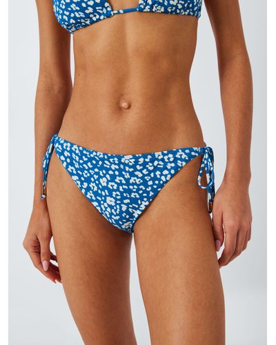 John Lewis Leopard Print Side Tie Bikini Bottoms - Blue