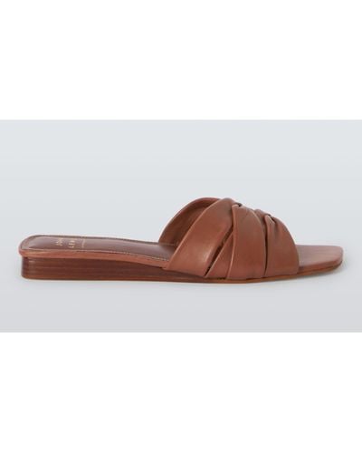 John Lewis Lopez Leather Ruched Interwoven Mule Sandals - Brown