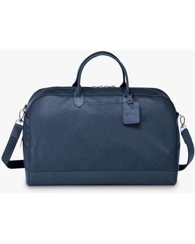 Longchamp Le Foulonné Large Leather Travel Bag - Blue