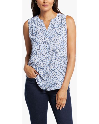 NYDJ Sleeveless Pintuck Blouse - Blue