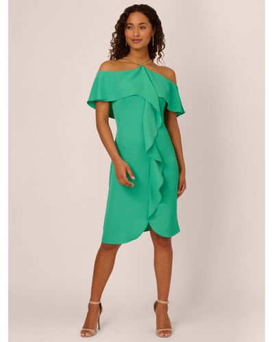 Adrianna Papell Neck Chain Ruffle Dress - Green
