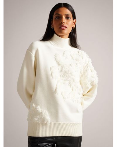 Ted Baker Chalayy Fringed Jacquard Placement Jumper - Natural