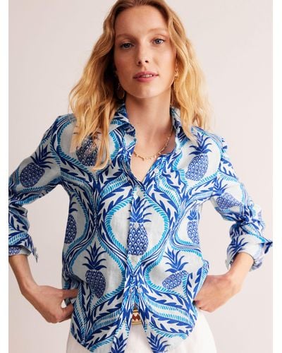 Boden Sienna Pineapple Print Linen Shirt - Blue