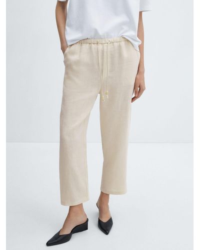 Mango Linen Cropped Trousers - White
