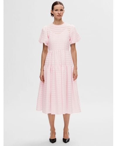 SELECTED Rochelle Textured Midi Dress - Pink