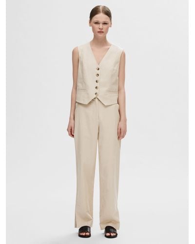 SELECTED Sine Eliana Straight Leg Trousers - Natural