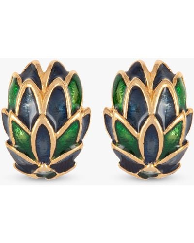 Susan Caplan Vintage Rediscovered Collection Gold Plated Enamel Textured Stud Earrings - Green