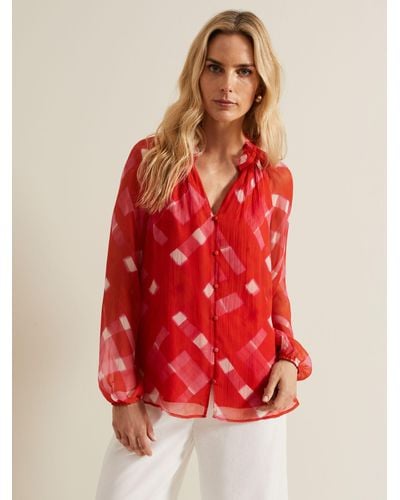 Phase Eight Megan Check Print Blouse - Red