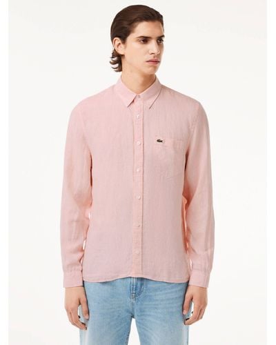 Lacoste Long Sleeve Linen Shirt - Pink