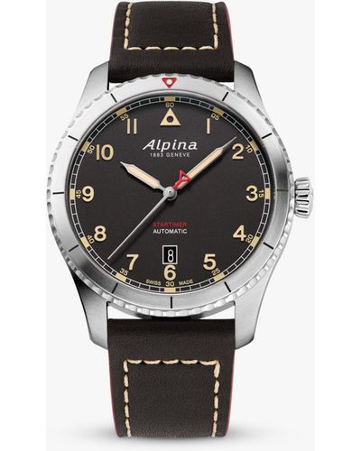 Alpina Al-525bbg4s26 Startimer Pilot Automatic Date Leather Strap Watch - Black