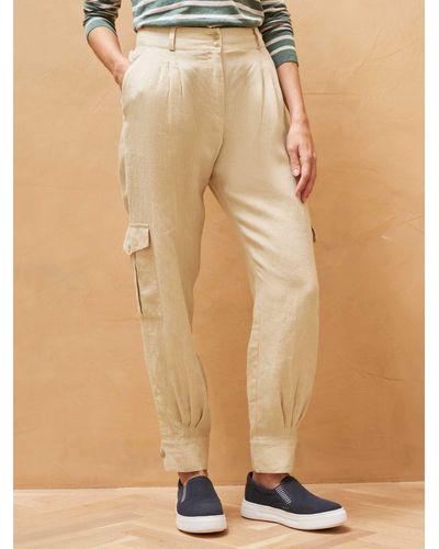 Brora Textured Stripe Linen Cargo Trousers - Natural
