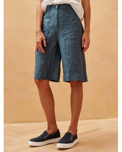 Brora Cross Weave Linen Shorts - Blue