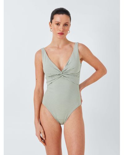 John Lewis St Tropez Stripe Twist Front Shaping Swimsuit - Green