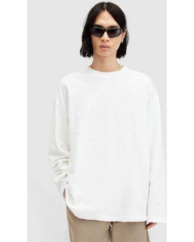 AllSaints Aspen Oversized Raw Edge Long Sleeve T-shirt - White