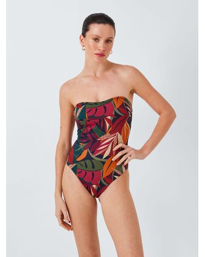 John Lewis Coco Leaf Print Swimsuit - Red