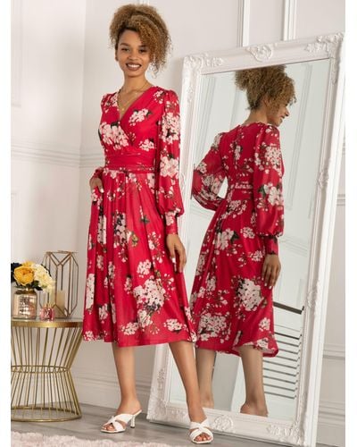Jolie Moi Jasmine Long Sleeve Mesh Midi Dress - Red