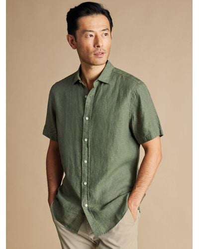 Charles Tyrwhitt Linen Slim Fit Short Sleeve Shirt - Green