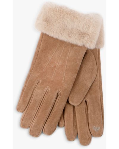 Totes Three Point Suede Faux Fur Cuff Gloves - Natural