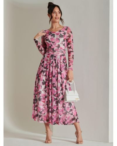 Jolie Moi Abstract Mesh Maxi Dress - Pink