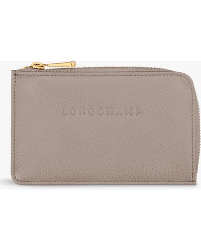 Longchamp Le Foulonné Zipped Leather Card Holder - Grey