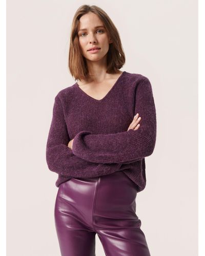 Soaked In Luxury Tuesday Long Sleeve V-neck Wool Jumper - Purple