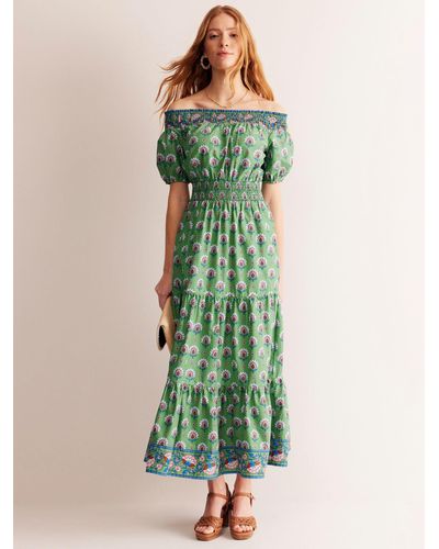 Boden Floral Print Tiered Cotton Midi Dress - Green
