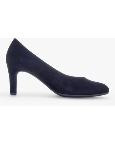 Gabor Edina Suede Cone Heel Court Shoes - Blue