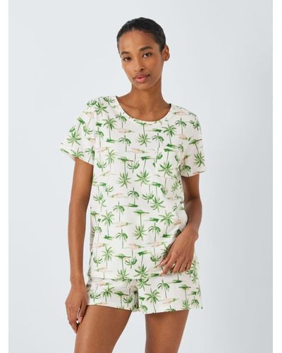 John Lewis Millie Palm Trees Jersey Short Pyjama Set - Green