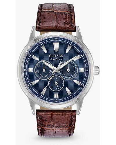 Citizen Bu2070-12l Eco-drive Chronograph Leather Strap Watch - Blue