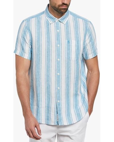 Original Penguin Vertical Stripe Linen Shirt - Blue