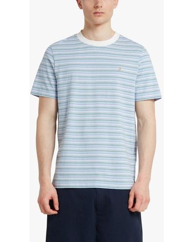 Farah Danny Stripe Regular Fit Organic Cotton T-shirt - Blue