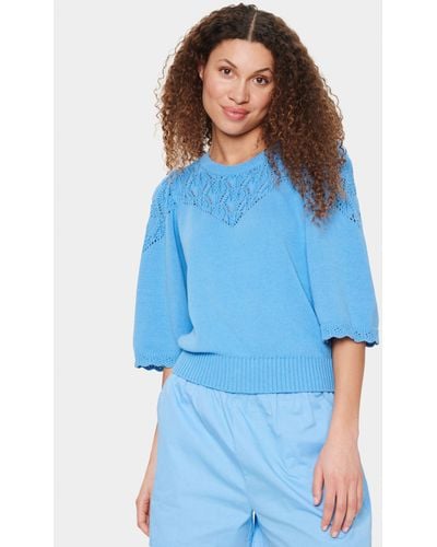 Saint Tropez Uta Cropped Sleeve Jumper - Blue