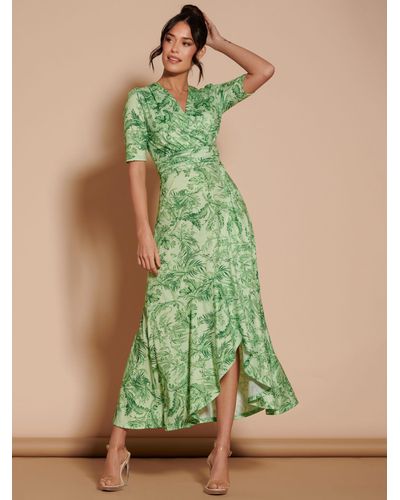 Jolie Moi Ruffled Jersey Maxi Dress - Green