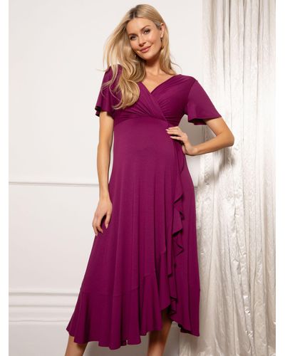 TIFFANY ROSE Maternity Waterfall Midi Dress - Purple