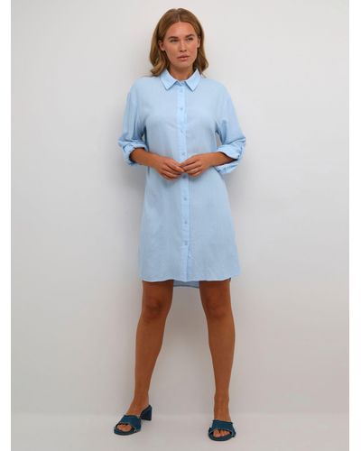 Kaffe Milia Linen Blend Shirt Dress - Blue