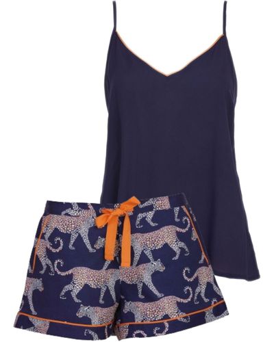 Cyberjammies Taylor Leopard Print Cami And Shorts Pyjama Set - Blue