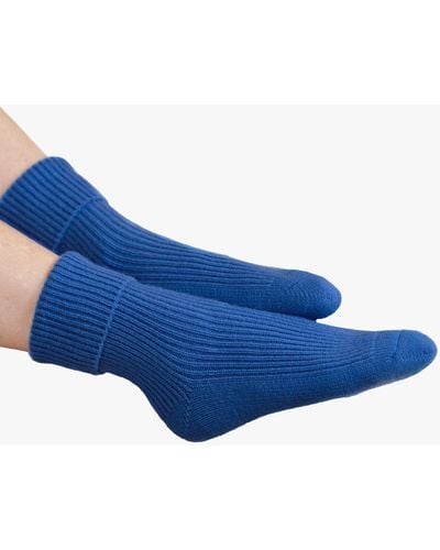 Pure Collection Ribbed Cashmere Blend Socks - Blue