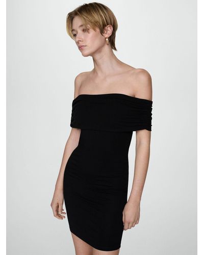 Mango Bardot Mini Dress - Black