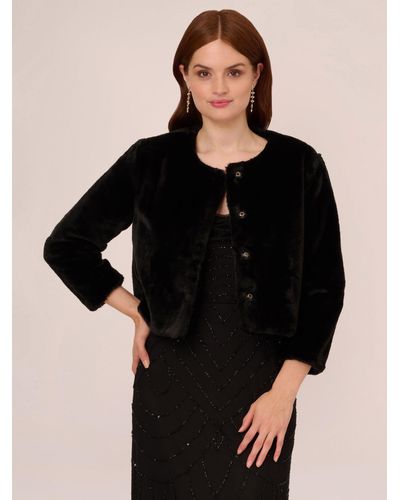 Adrianna Papell 3/4 Sleeve Faux Fur Jacket - Black