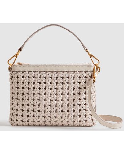 Reiss Brompton Woven Leather Shoulder Bag - White