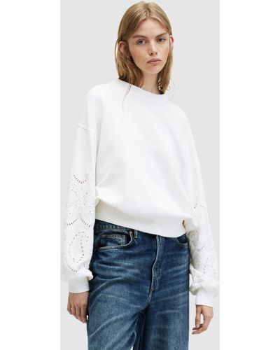 AllSaints Agata Pointelle Sleeve Sweatshirt - White