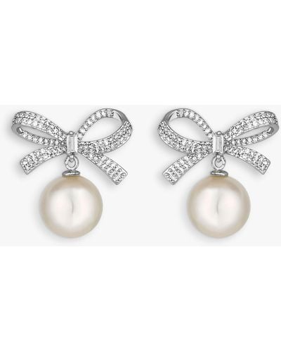 Jon Richard Cubic Zirconia Bow & Pearl Drop Earrings - White