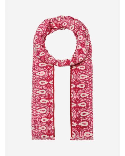 Brora Paisley Print Wool Stole - Red