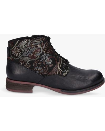 Josef Seibel Sanja 10 Paisley Leather Lace Up Ankle Boots - Black