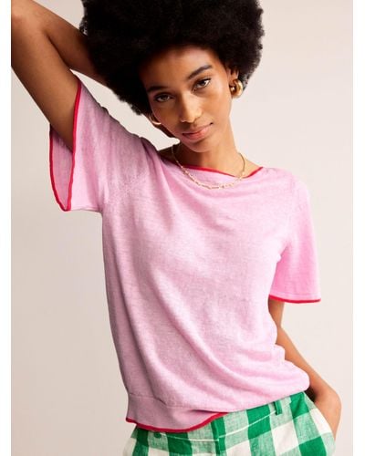 Boden Maggie Boat Neck Linen T-shirt - Pink