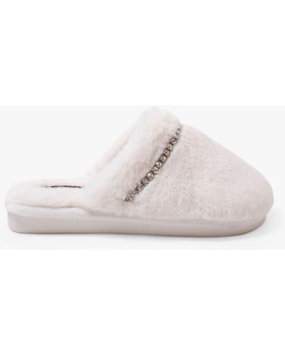 Pretty You London Gracie Embellished Mule Slippers - White
