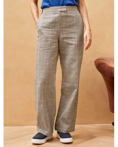 Brora Heritage Check Cotton Linen Blend Trousers - Brown