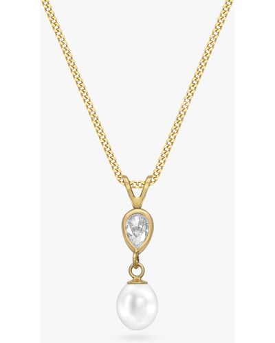 Ib&b 9ct Gold Pearl & Teardrop Cubic Zirconia Pendant Necklace - Metallic