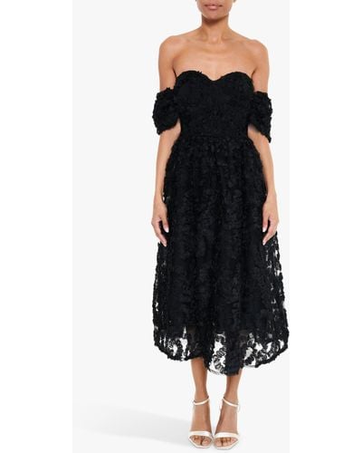 True Decadence Amelia Floral Bardot Midi Dress - Black