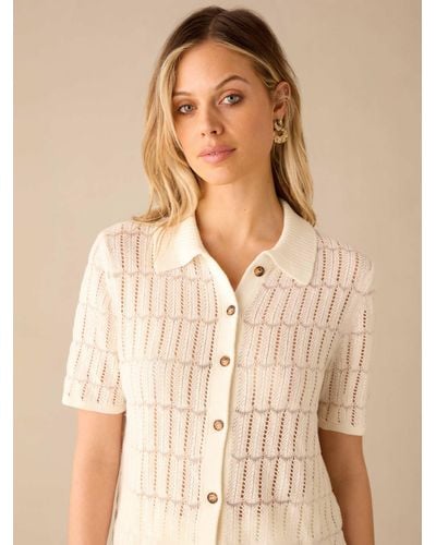 Ro&zo Linen Blend Crochet Shirt - Natural